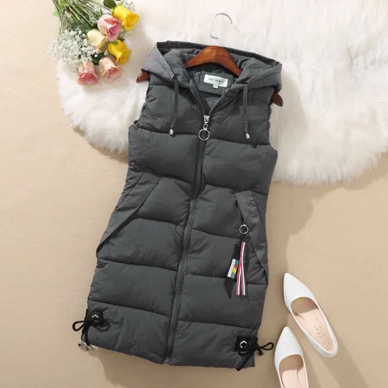 Womens Thick Warm Down Cotton-Padded Waistcoat Sleeveless Vest Long Hooded Vest Korean Loose Jacket Outwear Autumn WinterT251128
