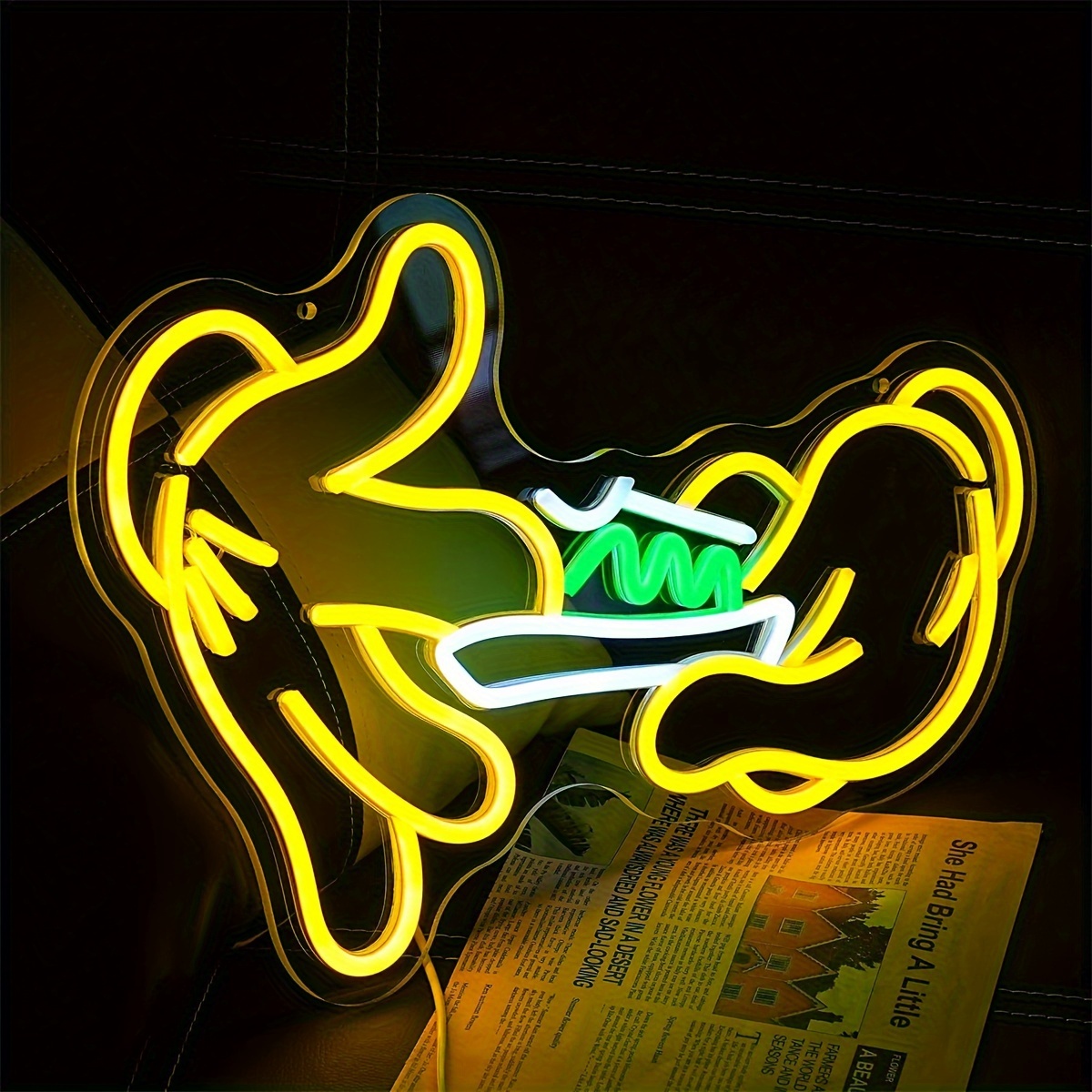 Holding Neon Sign for Wall Decor Glove Neon Light Green Leaf LED for Bedroom Living Room Shop Mall Supermarket Bar Man Cave Decoration