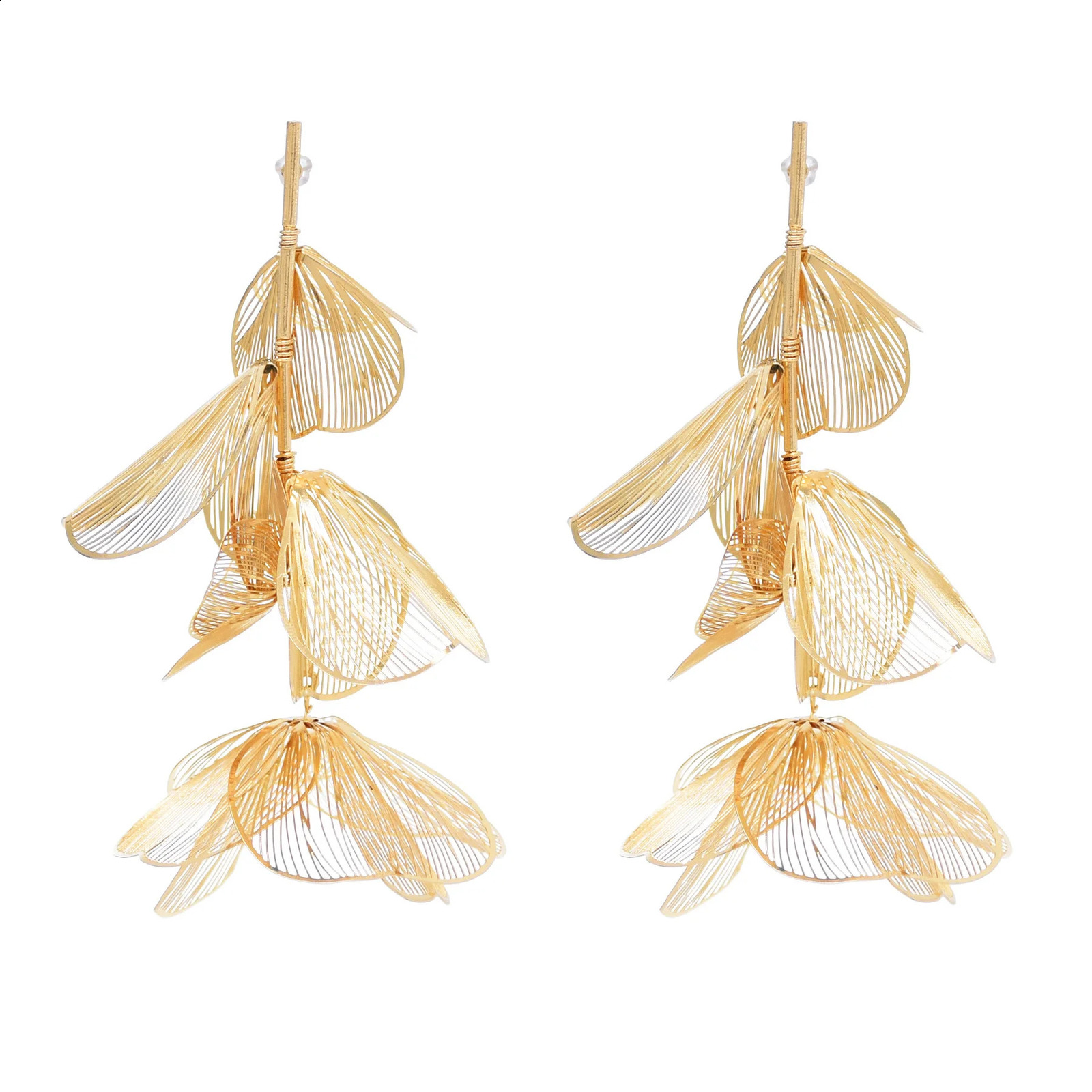 Fashion Golden Hollow Flower Leaf Long Earrings for Women Trending Bride Wedding Accessories Charm Earrings Female Jewelry 250513