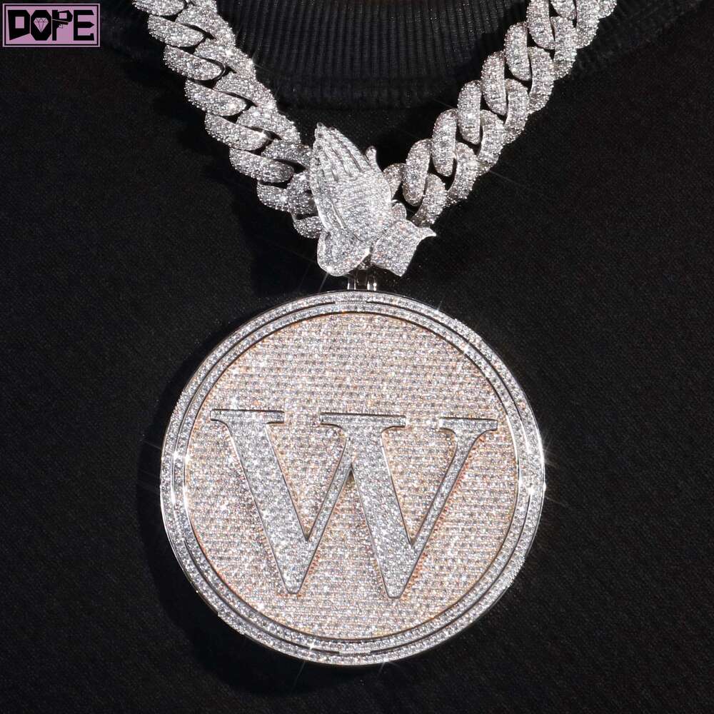 Hiphop Mossanite Sier Two tone Iced Round Charm VVSMoissanite Pendant