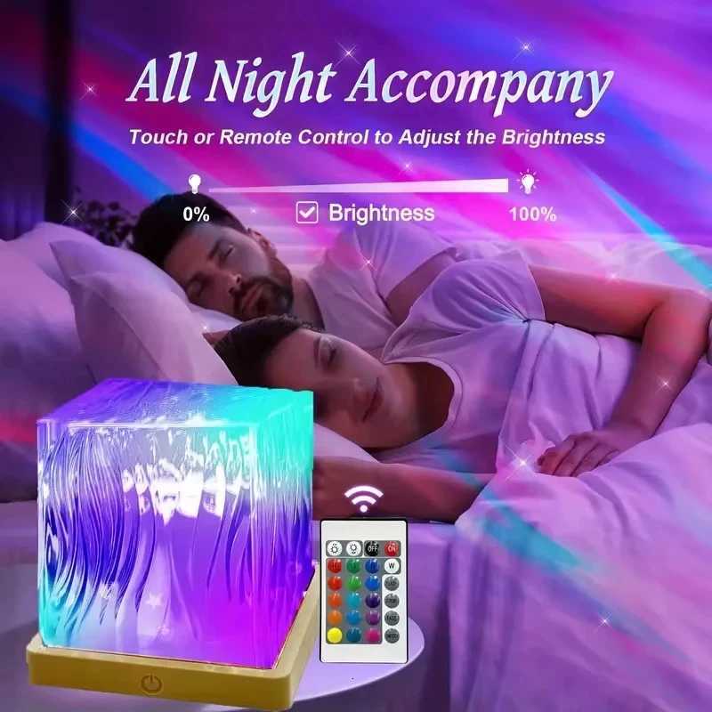 Ocean Wave Aurora Projector Light Remote 16 Colors RGB Dimmable Water Ripple Flame Crystal Lamp for Living Room Study Bedroom M251128