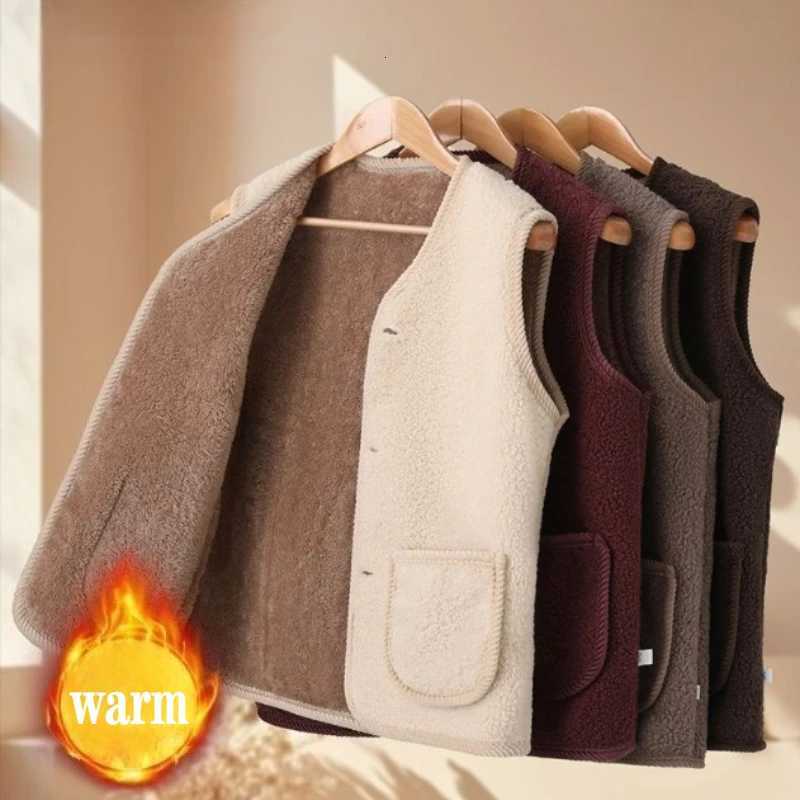 Winter Warm Fleece Vest for Mom Thickened Lamb Wool Waistcoat Outerwear for Elderly Women Autumn and Winter Plus Size InsulatedT251128