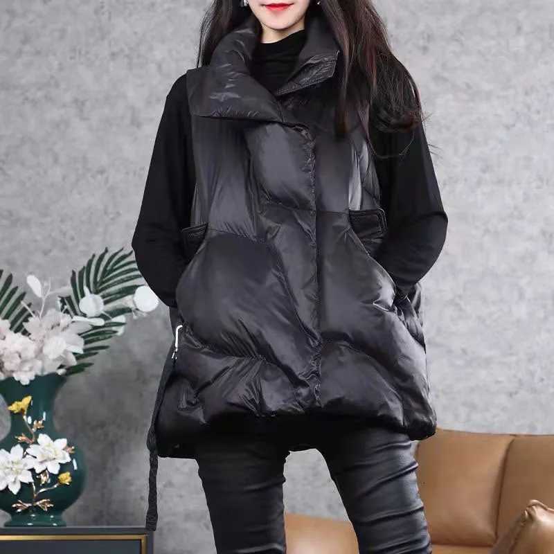 New Winter Down Cotton Vest Women Loose Solid Sleeveless Jacket Coat Female Warm Vests Autumn Lightweight Waistcoat Brown BlackT251128