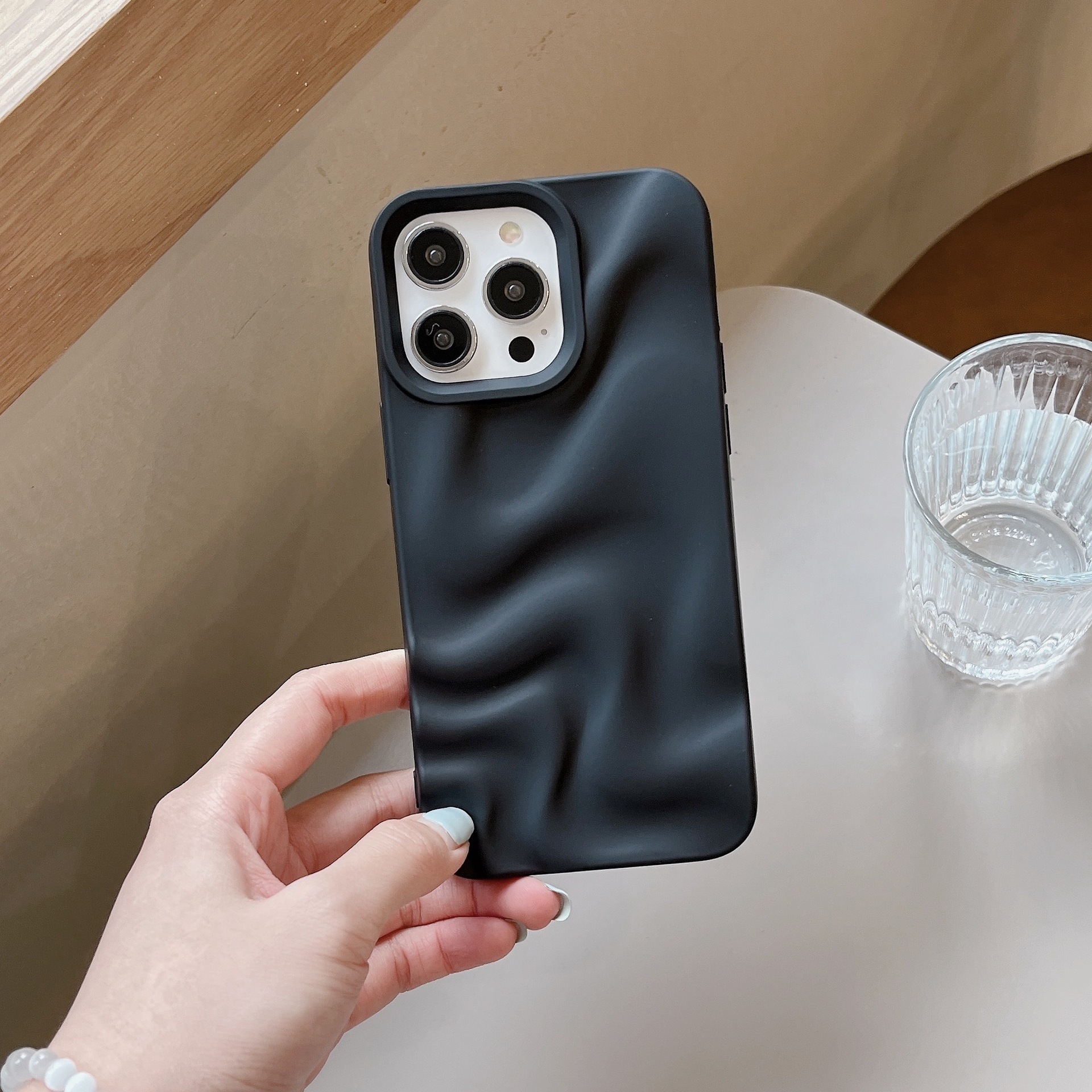 3D Irregular Water Ripple Phone Case iPhone 17 Pro Max Solid Color Compatible with Apple 16 15 Pro Matte