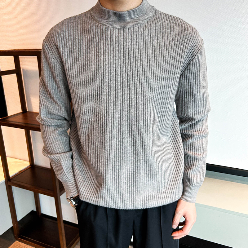 Men's Mock Neck Ribbed Knit Sweater - Cleanfit Old Money Style Regular Fit Long Sleeve Pullover for Autumn Winter Daily Casual-K85