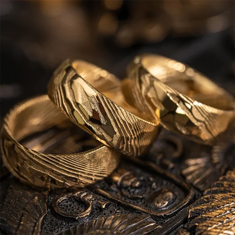 Mens Wedding Rings Damascus Steel Band for Men Ring Engagement Jewelry 250427