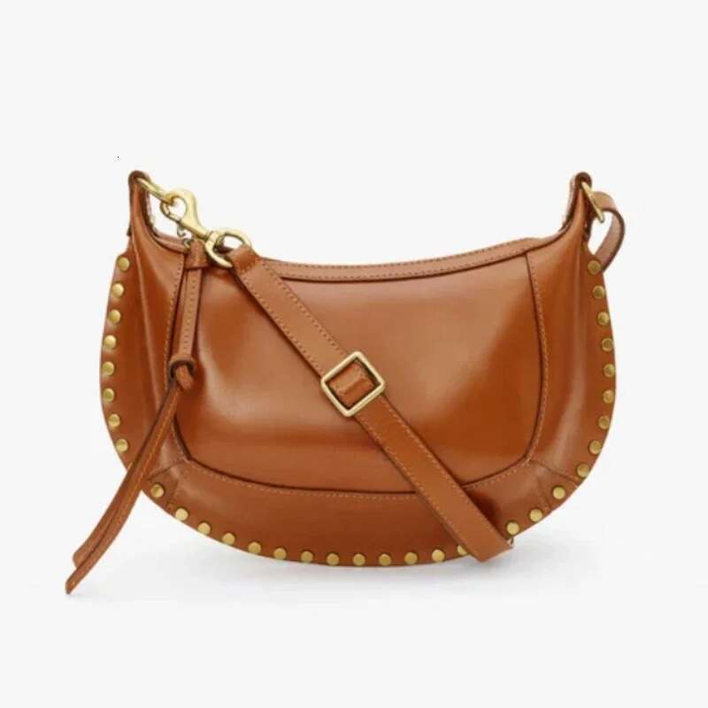 2025 High-Quality Women's Cowhide Half Moon Golden Willow Nail Shoulder Cross Body Gold Classic Retro Y2k Bag