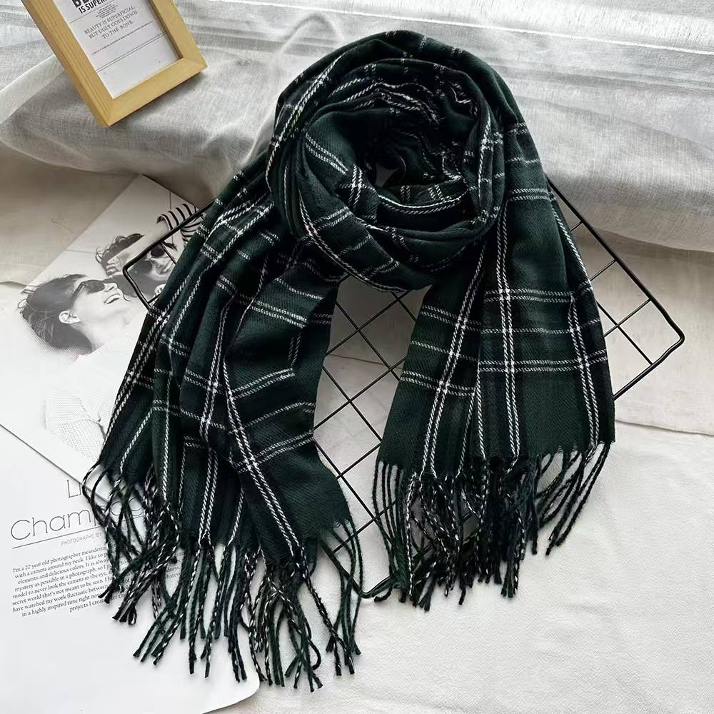 T577 plaid cashmere scarf female winter warm tassel shawl versatile high-end student neck scarf