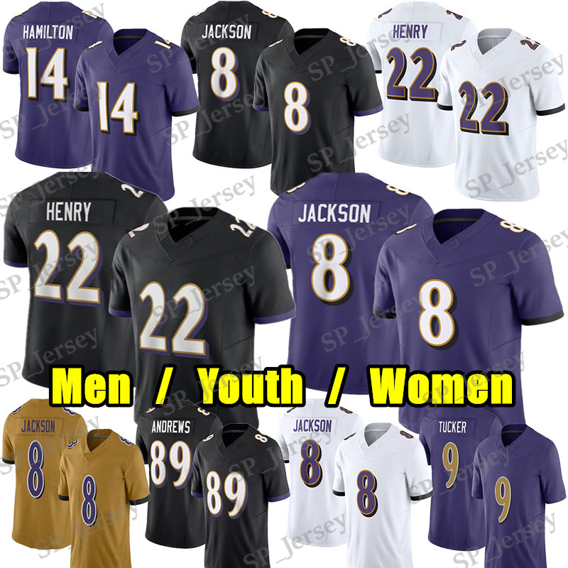 #8 Lamar Jackson Football Jersey #22 Derrick Henry DeAndre Hopkins Zay Flowers Mark Andrews Kyle Hamilton Odafe Oweh Ray Lewis Jaire Alexander Malaki Starks jerseys