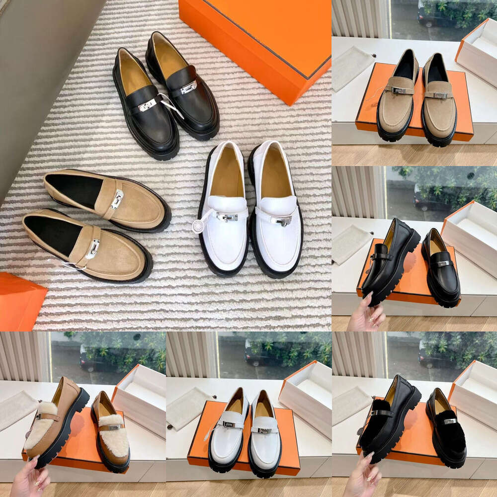 10 a New Luxury woman shoe designer loafers Classic kelly Silver buckle genuine leather Platform Flat heel Dress Slip-On fur loafer Vacation shoes dress shoe