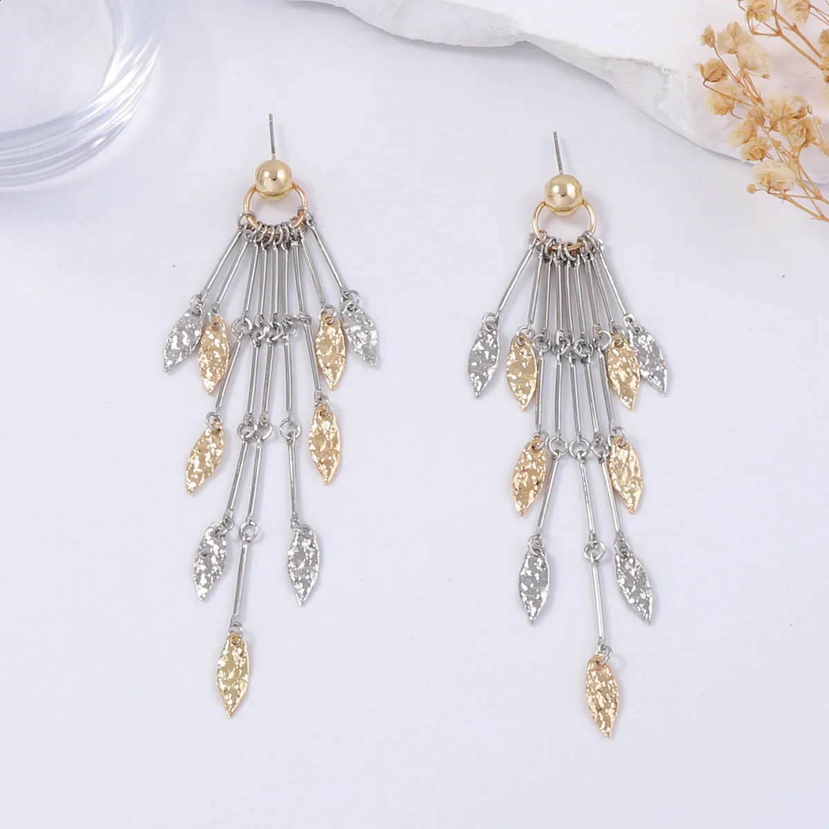 ZAA Vintage Women Jewelry Trend Metal Leaf Tassel Dangling Earrings Personalized Prom Party Accessories Girl Punk Gifts 250513