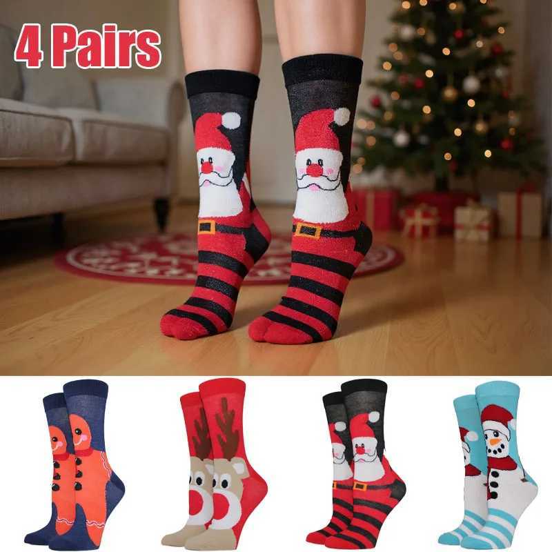4 Pairs New Winter Women Christmas Socks Santa Claus XMAS Long Socks Elk Tide Socks Happy New Year Gift Funny Socks Size 36-42 J251128