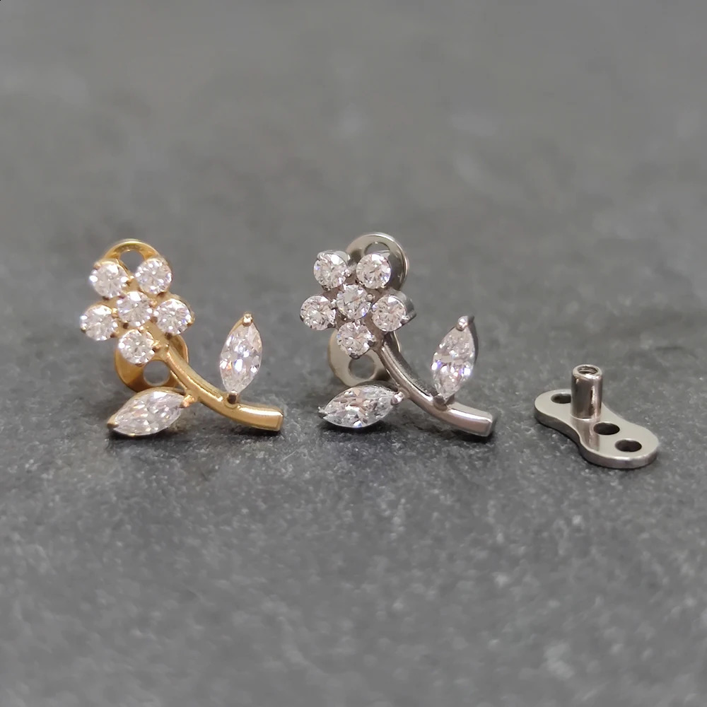 G23 Zircon Micro Dermal Anchor Piercing Tiny Dermal Anchor Flower Surface Piercings Skin Diver Body Jewelry 250428