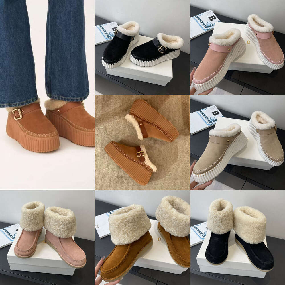 Woman shoe Designer boot luxury mule clog Ankle Buckle Snow boots Thick Sole flat Suede fluffy Furry shearling Plush Fur boot Warm ski winter boot Outdoor Casual shoes