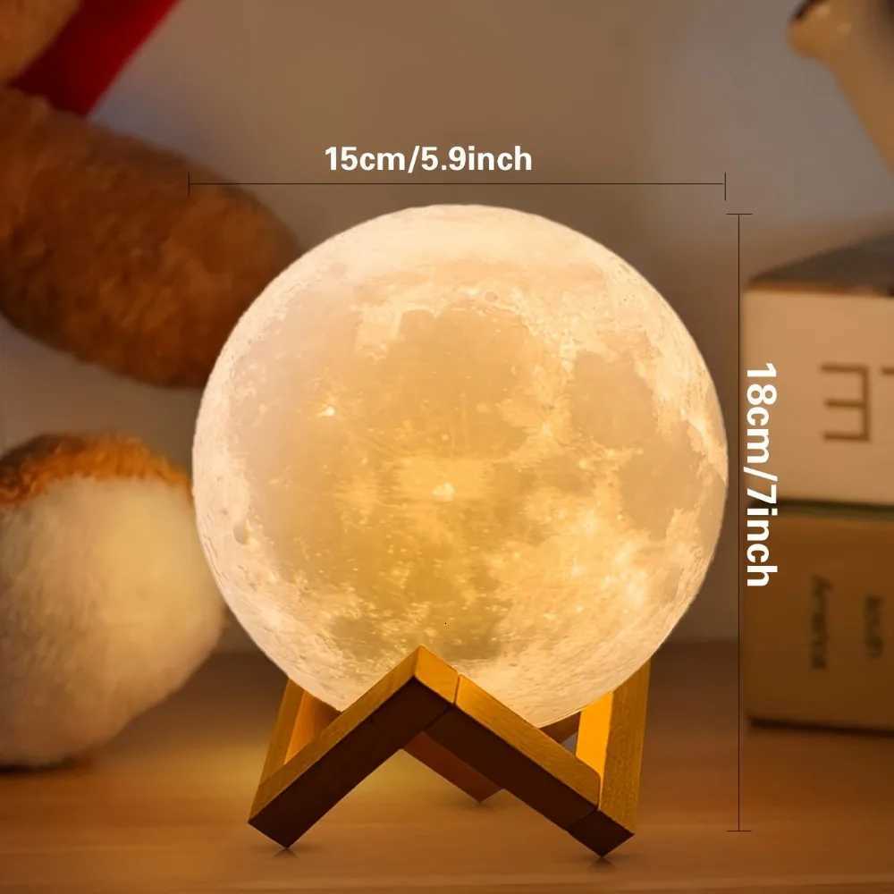 16 Colors 3D Printed Moon Lamp USB Plug LED Night Light with Wooden Stand Remote Control Adjustable Brightness Table Light M251128