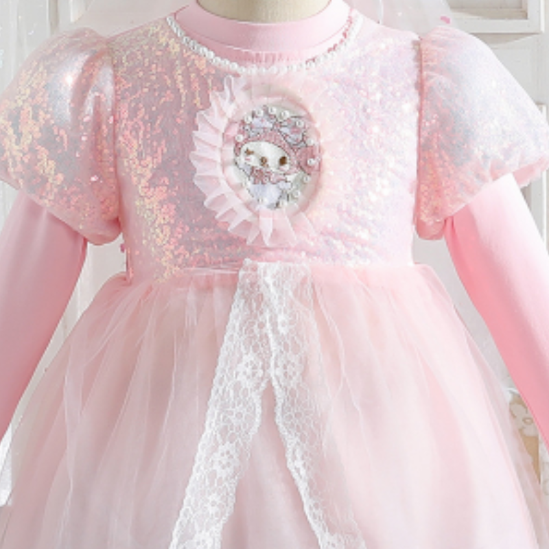 Disney baby designer clothing princess dress beach skirt A-line skirt spring baby designer girls' long-sleeve dress lace puffy dress children