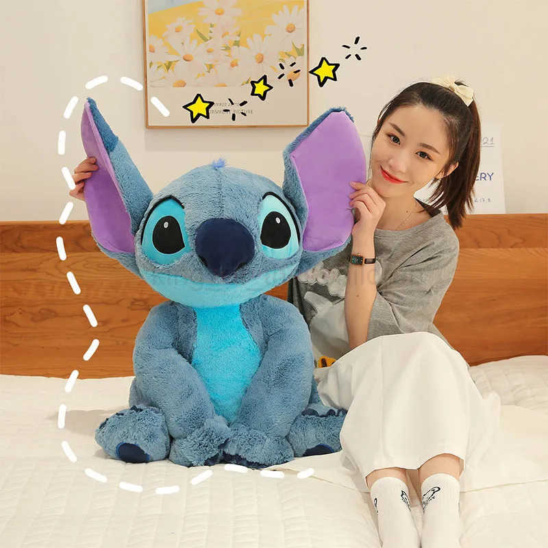 Disney 30/45/60/80cm Disney Large Lilo Stitch Stuffed Plush Toy Sewing Doll Soft Kawaii Room Decoration Pillow Toy Girl Christmas Gift W20250428
