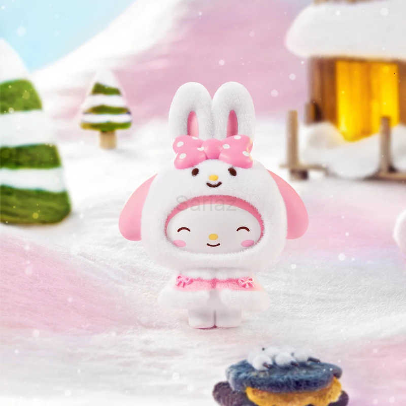 Sanrio Genuine Small Cloak Series Flocking Blind Box Trendy Toy Kuromi Kt Flocked Keychain Face Changing Mystery Box Girl Gift H2512171