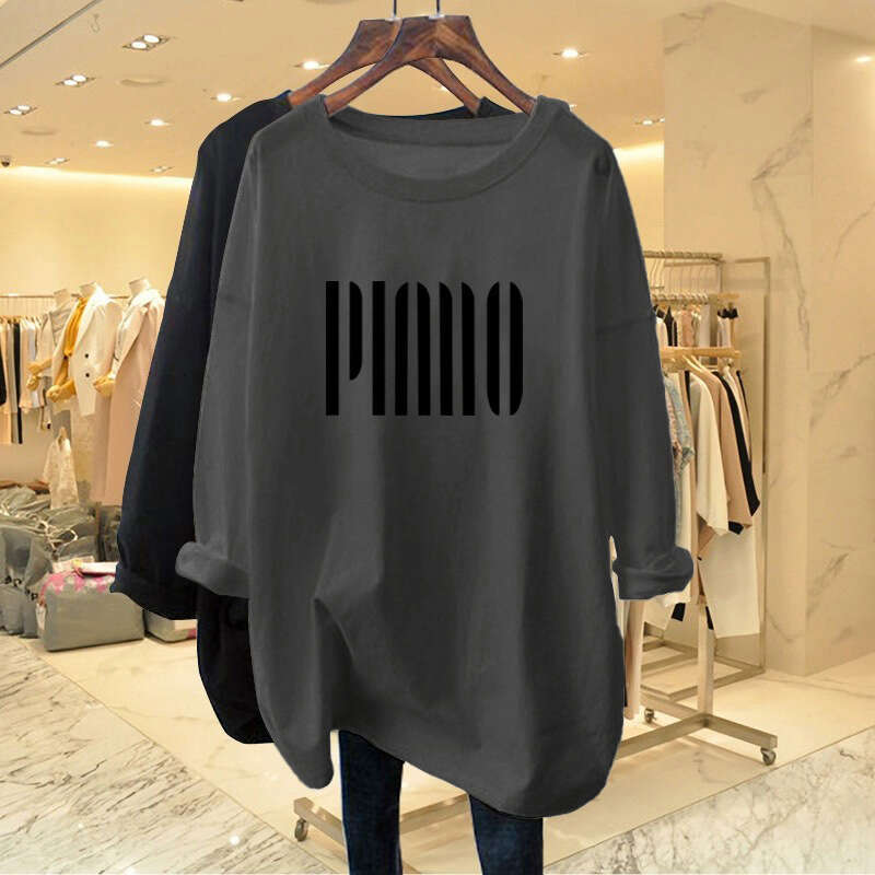 Long Sleeve T-Shirt Graffiti Vibrant Top Autumn Winter Hong Kong Style Pure Cotton Thickened Thermal Couple's Base Shirt For Men And Women