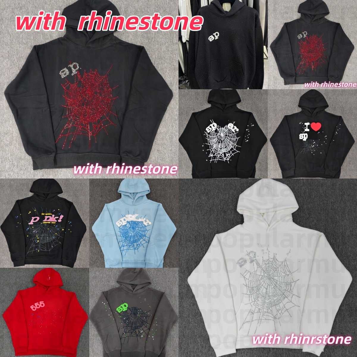 designer hoodie for men mens spider hoodie rhinestone for men casual tracksuit mens women hoodies fashion Hip Hop pink hoodie loose long-sleeved essential tracksuit
