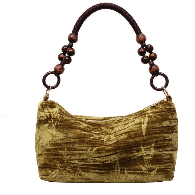 Vintage New Chinese Underarm Women's Trendy Simple Beaded Southern Style Classical Single Shoulder Velvet Bag Light Luxury - view 4