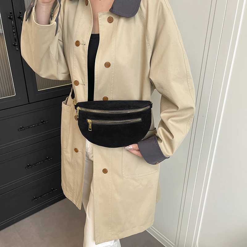 Woman Waist Bag 2025 Winter Faux Suede Chest Pack Street Trend Fanny Pack Simple Belt Bag Designer Female Shoulder Crossbody BagT251128