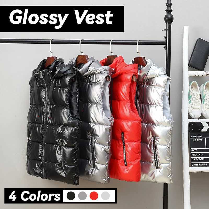 Women Winter Warm Hooded Glossy Sleeveless Parkas Casual Waterproof Lightweight Vests Quilted Padded Jacekts WasitcoatsT251128