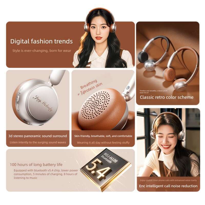 Famous Brand Famous Brand Cross Border Hot Selling Head Mounted Retro Style Noise Cancelling New Long Lasting Bluetooth Earphones