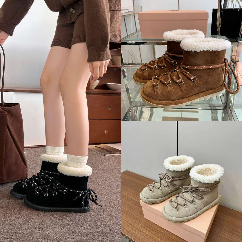 Designer shoe woman Luxury Winter Snow Boots Fashion Australia Trainers Lace Up plat platform shoe Genuine Leather Suede Warm Comfortable Wool fur boot Ankle Boots