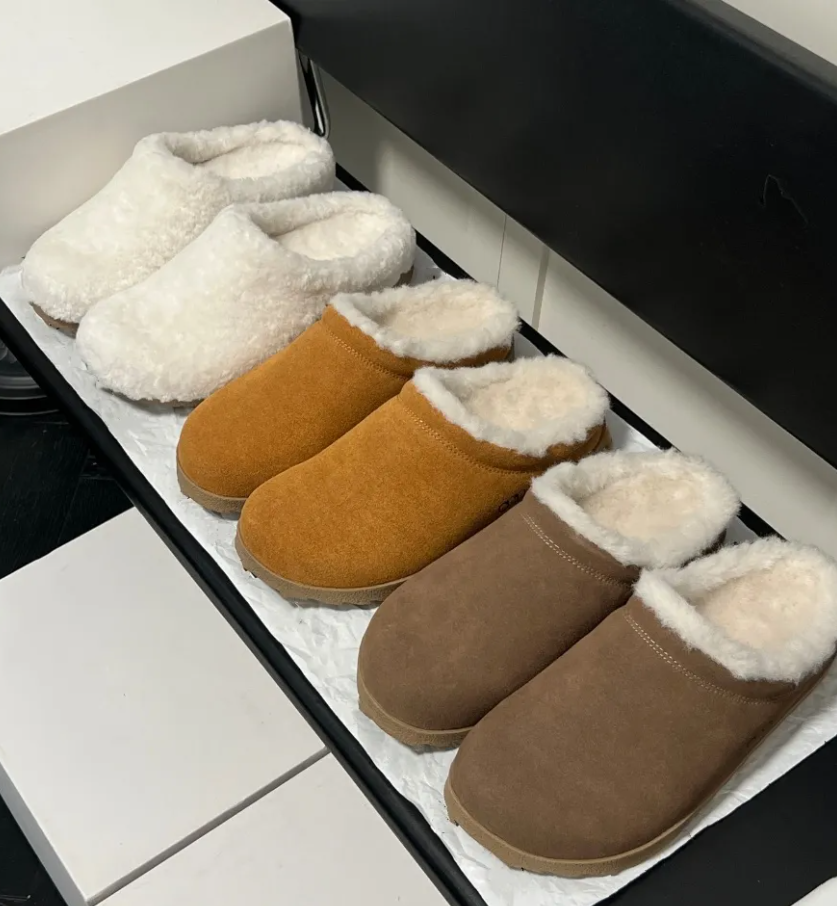 Alos yoga sherpa slippers Lambskin plush slippers designer shoes Brown suede slippers flat shoes Sheepskin winter warm slippers round toe slippers Alos slippers