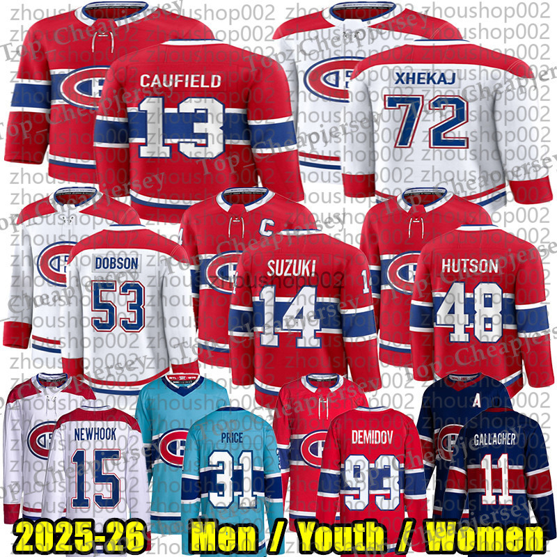 13 Cole Caufield montreal hockey jersey 14 Nick Suzuki Lane Hutson Juraj Slafkovsky canadians jersey Ivan Demidov Patrik Laine Noah Dobson Arber Xheka