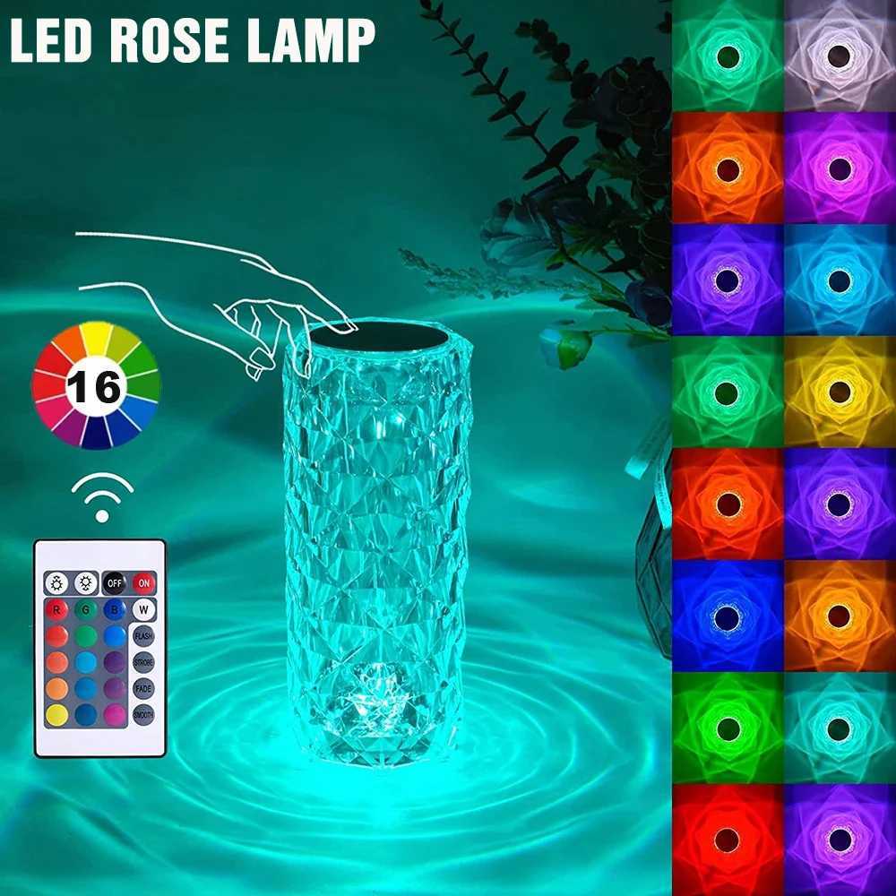 Crystal Rose Lamp 16 Colors RGB Night Light Touch Lamp USB Romantic LED Rose Table Lamps For Bedroom Party Dinner Decor Light M251128