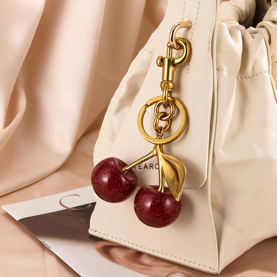 ZAKOL Fashion Red Cherry Keychain Summer Fruits Cherries Pendant Keyring For Women Men Jewelry Bag Accessories Gift 250428