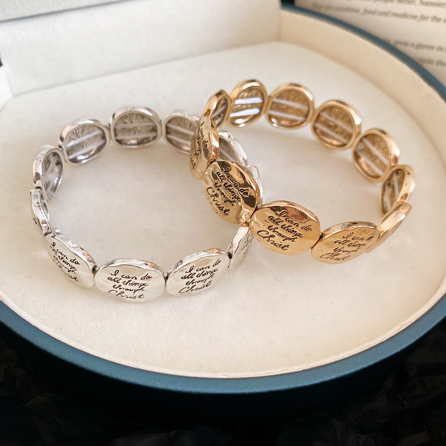 European and American Metal Feel Round Letter Splicing Elastic Cord Fashion Bracelet Small Niche Design Sense Jewelry for Women - view 7