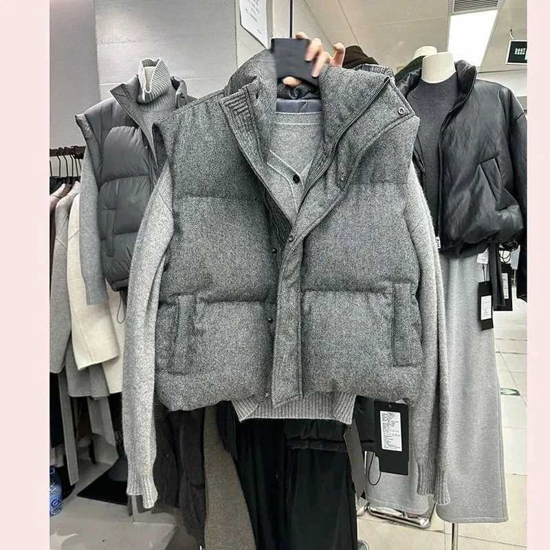 LadiesNew Short Stand-up Collar Down Cotton Vest Jacket Casual Wear Vest Design Sense Womens Cotton Vest Single-Breasted JacketT251128