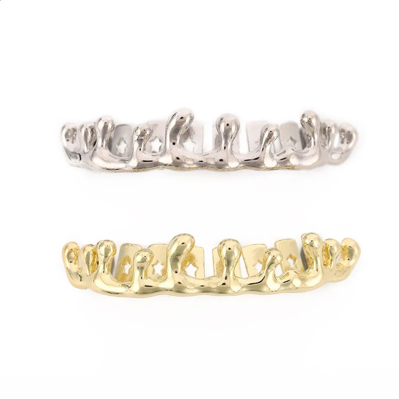Liquid Water Drop Bottom Teeth Hip Hop Gold Plated Dental Grills For Women Men Tooth Caps Decor Punk Jewelry 250427