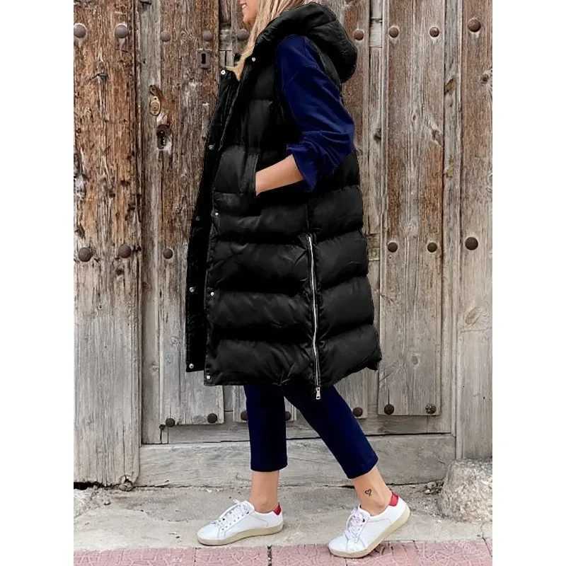 Women Autumn Winter Hooded Vest Coats Outwear Jacket Single-breasted Sleeveless Warm Solid Color Coats ParkaT251128