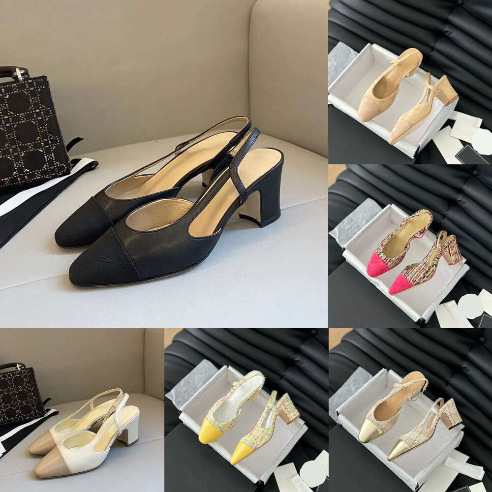 Designer heels Office Party dress Wedding shoes 25 New top Luxury slingback kitten sandals Suede Patent Leather Tweed women's flat chunks block heel sandal