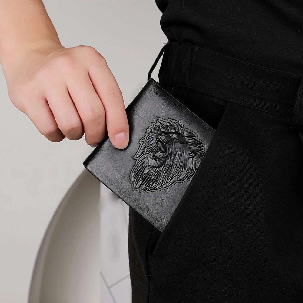 Pc Lion D Emed Pattern Wallet Business PU Leather Coin Credit Card Bag for Men s Xmas Gift designer wallet