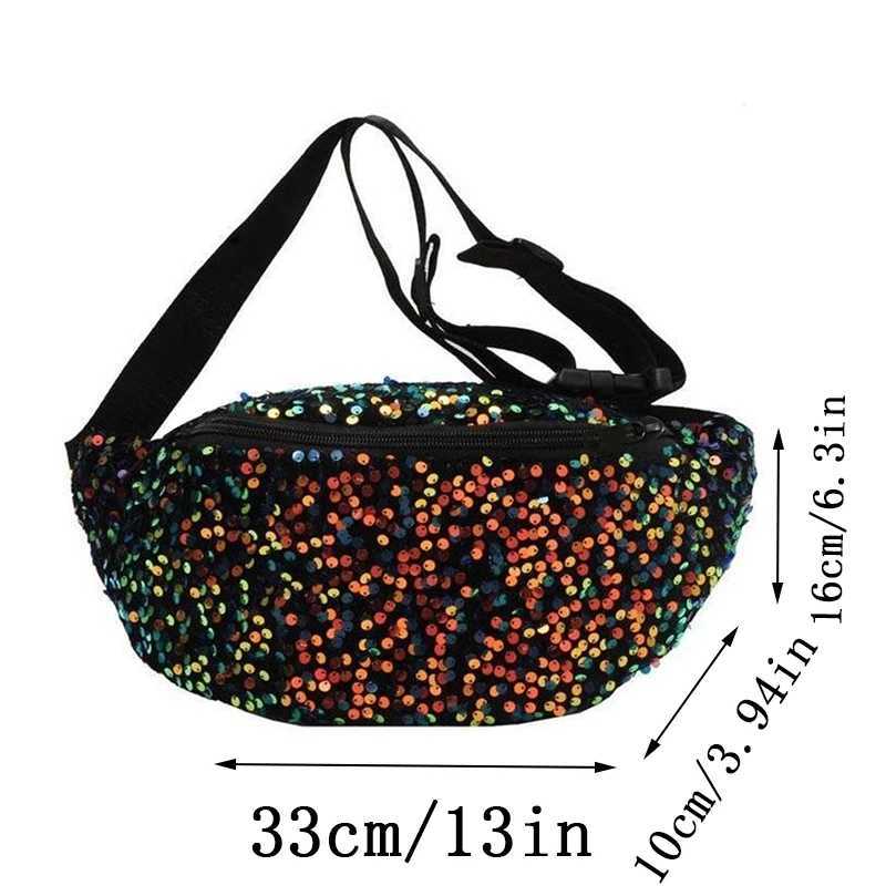 Neutral style womens and mens shoulder bag with sequins in black and colorful design high-end waist bagT251128