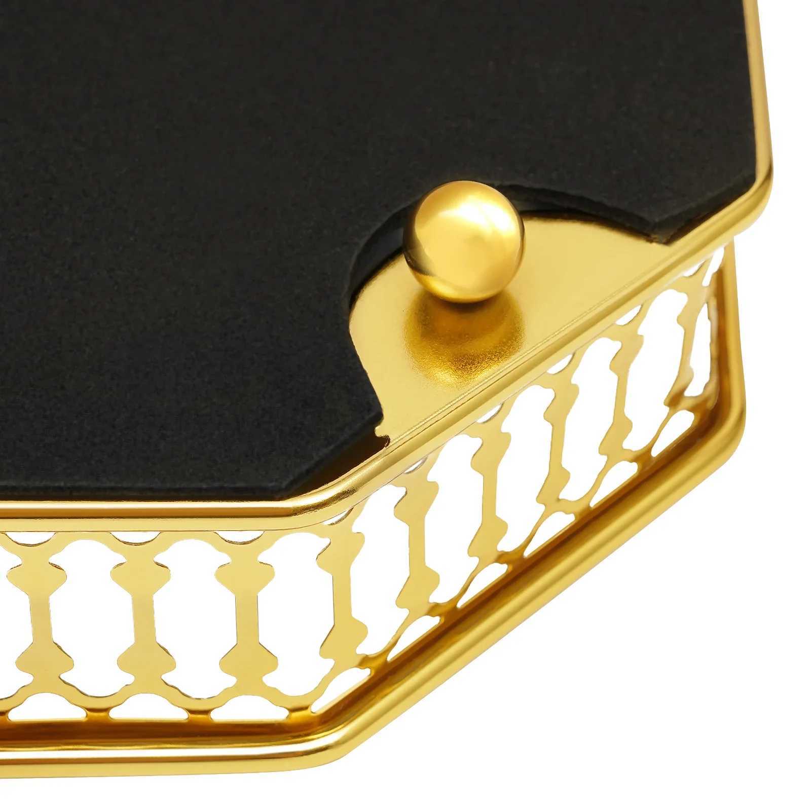 Vintage Octagon Mirror Glass Tray Bedroom Vanity Dresser Cosmetic Perfume Holder Gold Tabletop Home Decorative Tray Y251129