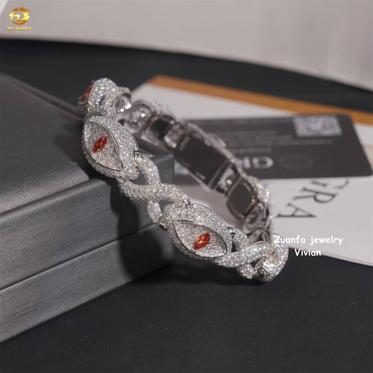 D Color VVS Moissanite Diamond Luxury Miossanite Hip Hop Fine Jewelry Sterling Silver 925 Miami Cuban Link Chain Bracelet