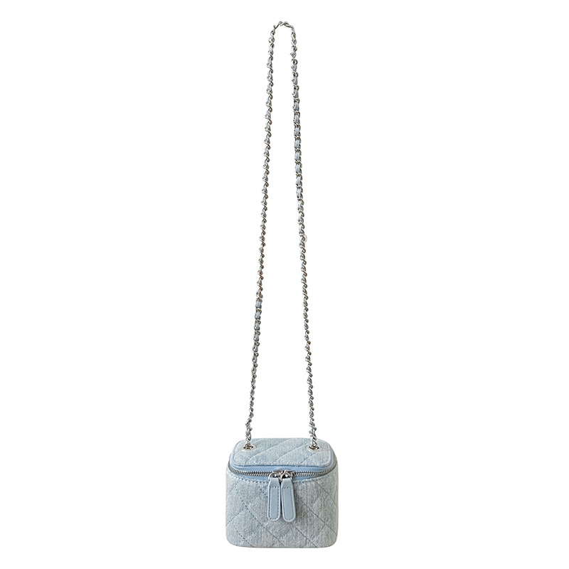Stylish Designer Mini Cowboy Crossbody Bag - Quilted Vintage Denim Purse with Chain Strap, Women's Casual Box Bag Free Shipping