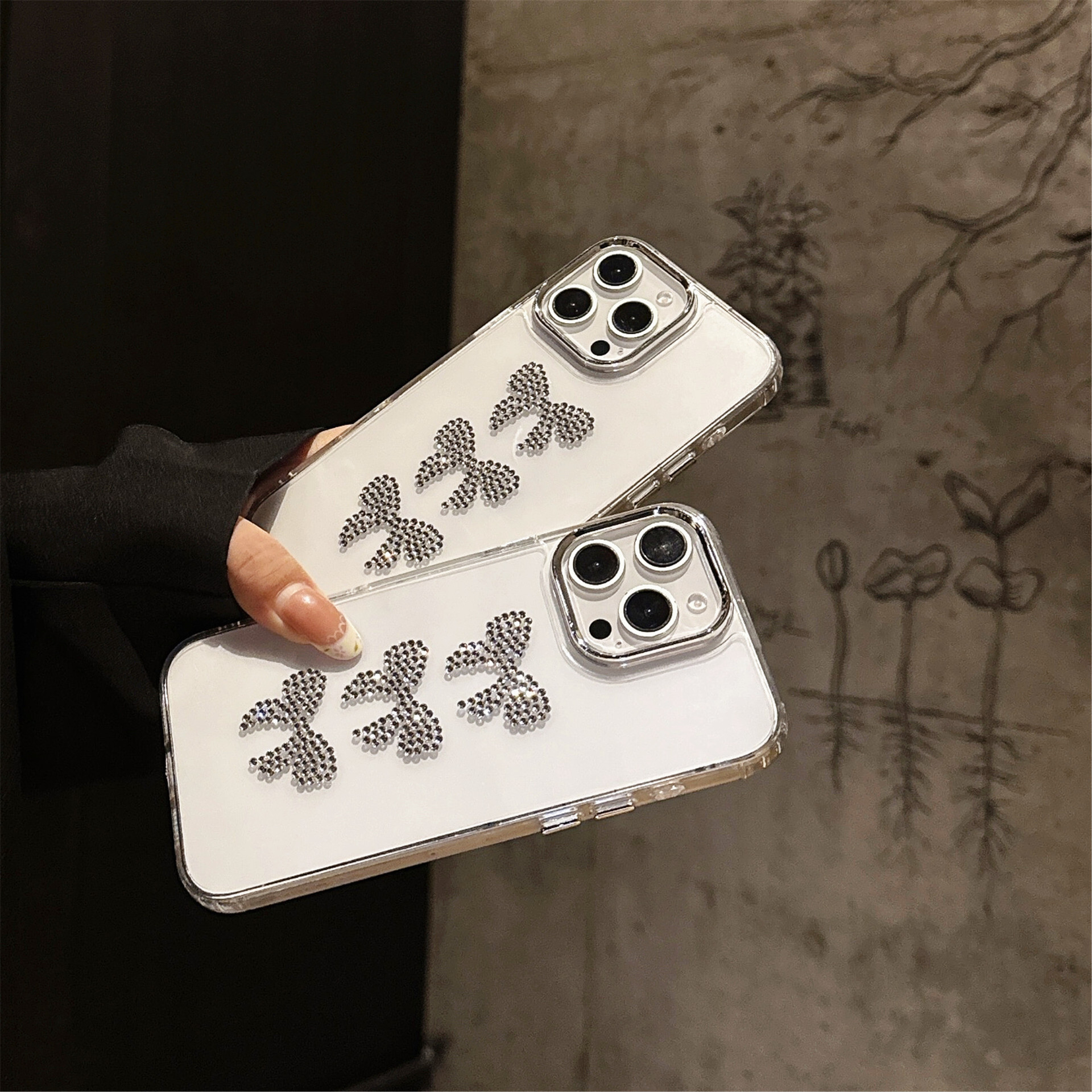 Bow Transparent Phone Case iPhone 16 Pro Max Compatible with Apple 15/14/13 Pro Rhinestone Hard