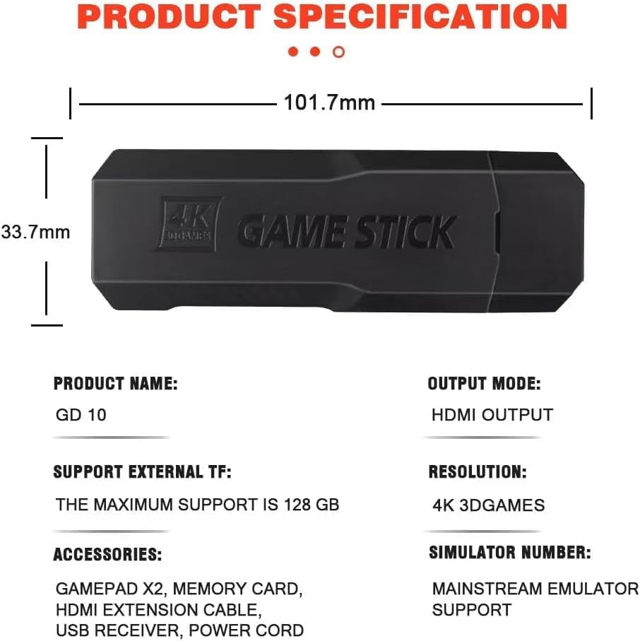 Retro Video Game Console, Mini Plug and Play Game Stick,Dual 2.4G Rechargeable Wireless Controllers, 4K HD HDMI Output,Nostalgia Stick Game ,Built in 