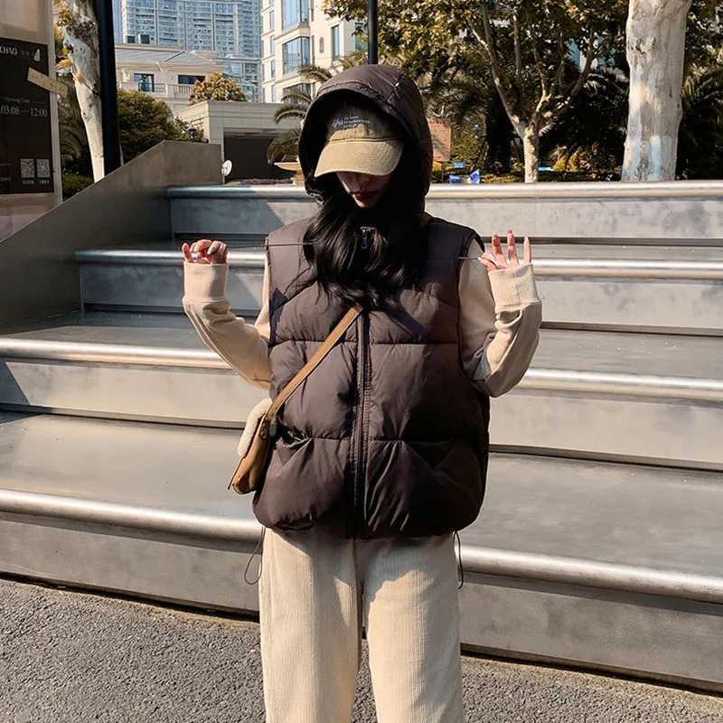 Women Coat Down Cotton Vest Womens 2025 Autumn Winter New Korean Style Loose Cotton Waistcoat Solid Color Women Waistcoat H530T251129