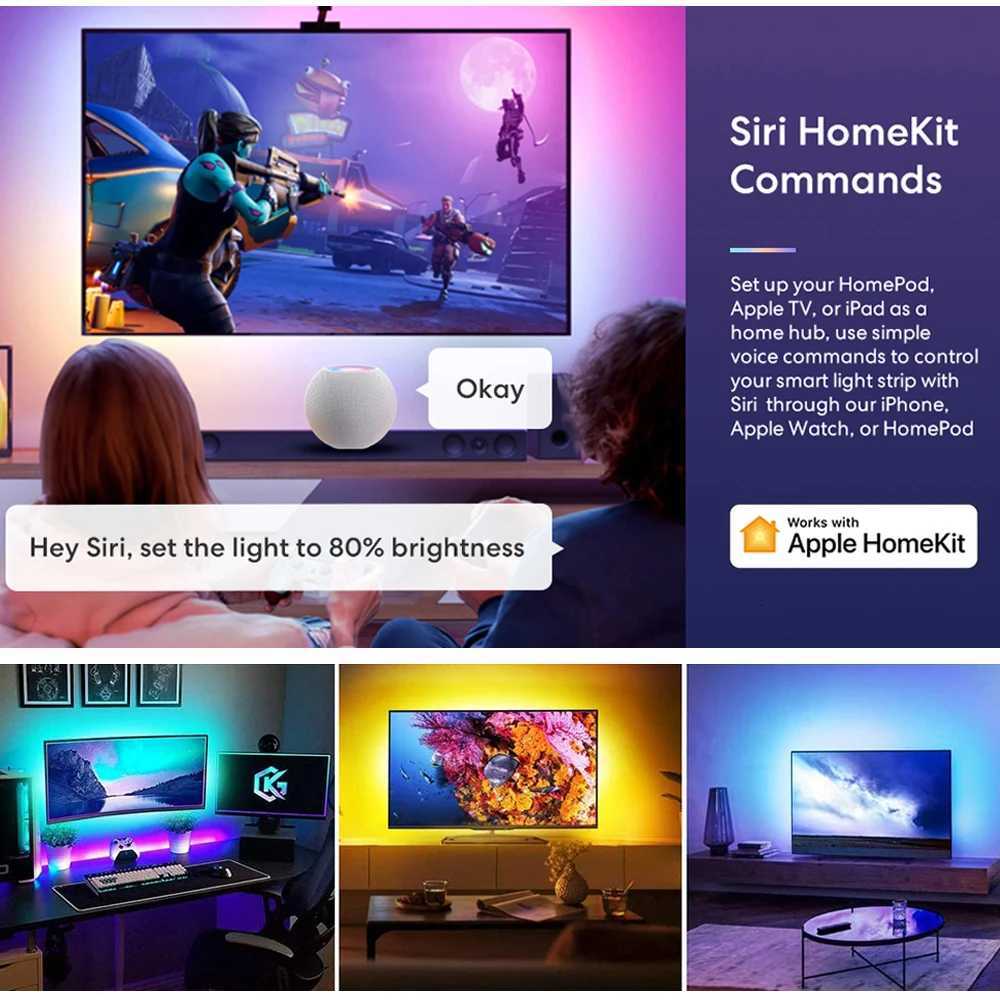 Homekit WiFi RGB Neon LED Strip Light 1m 2m 3m 5m Waterproof Dimmable Flexible Lamp Mini Controller 12V Power Siri Voice Control M251129