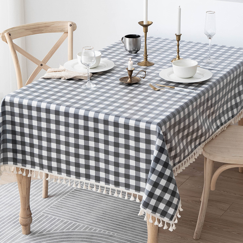 B427 cotton and linen tablecloth waterproof and oil-proof washable solid color dining cloth restaurant coffee table rectangular tassel tablecloth