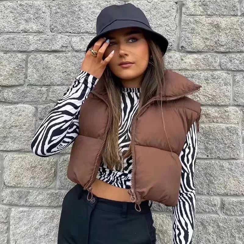 Smvp 2024 AutumnWinter New Short Stand-up Collar Warm Sleeveless Quilted Vest Trendy Streetwear Zip Jacket Cotton Down Vest LadyT251129