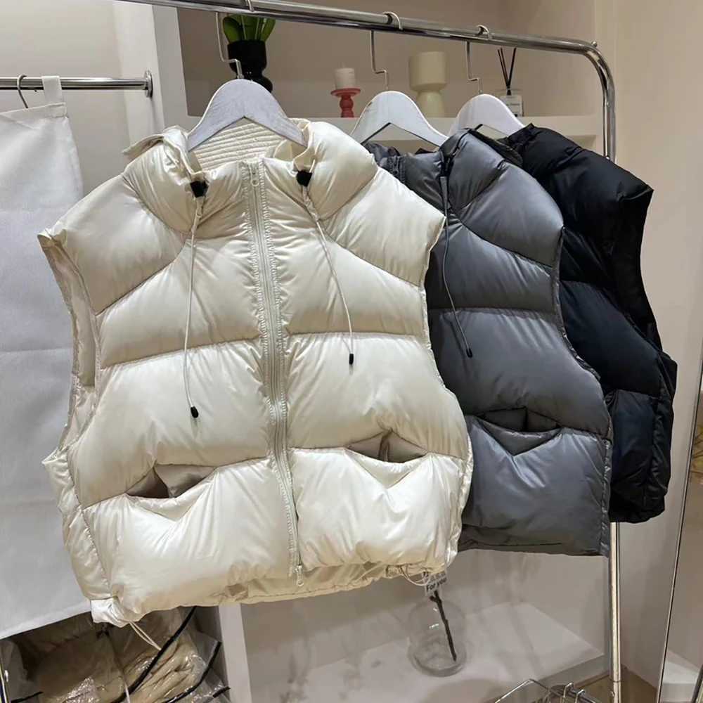 Casual Down Cotton Waistcoat Women Autumn Winter Outerwear Hooded Thick Warm Vest Jacket Female Sleeveless Quilted CoatsT251129
